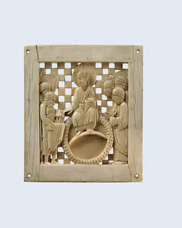 Plaque with Christ Receiving Magdeburg Cathedral from Emperor Otto I by Anonymous