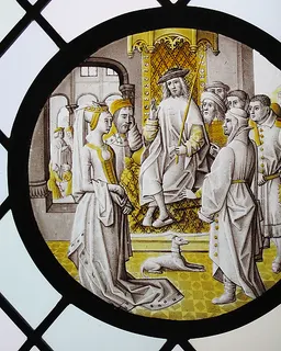 Roundel with Susanna In Judgement by After Master of the Jospeh Panels, Jacob Van Lathem?