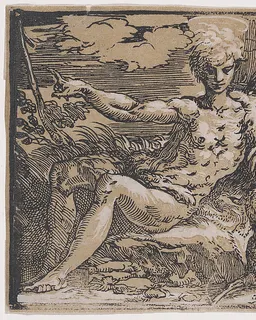 Young Saint John the Baptist in the desert, a lamb at his side by Antonio da Trento