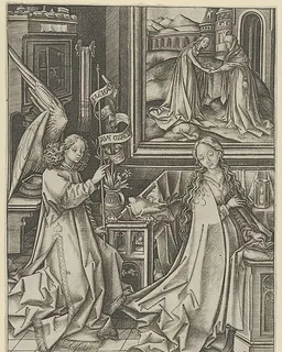 The Annunciation, from "The Life of the Virgin" by Israhel van Meckenem