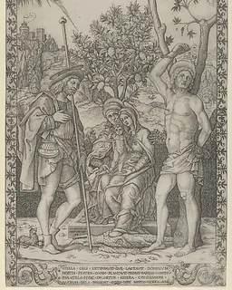 The Virgin and Child on the lap of St. Anne, with St. Roch and St. Sebastian by Giovanni Jacopo Caraglio
