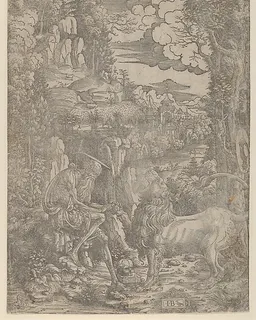 Saint Jerome extracting a thorn from the lion's paw by Giovanni Battista Palumba