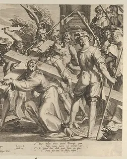 Christ Carrying the Cross, plate 4 from "Thronus Justitiae, tredecim pulcherrimus tabulis..." by Willem van Swanenburg