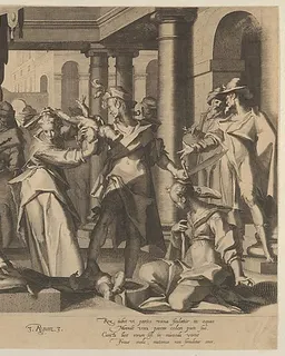 Judgment of Solomon, plate 2 from "Thronus Justitiae, tredecim pulcherrimus tabulis..." by Willem van Swanenburg