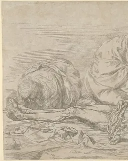 The Virgin, Saint John the Baptist, and Mary Magdalen weeping over Christ's dead body by Jusepe de Ribera (called Lo Spagnoletto)