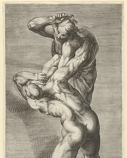 Two damned souls fighting, after Michelangelo's "The Last Judgment" fresco in the Sistine Chapel by Cherubino Alberti (Zaccaria Mattia)
