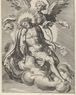 Angel supporting Christ, who is also resting on clouds by Cherubino Alberti (Zaccaria Mattia)