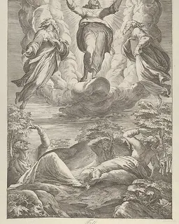 The Transfiguration with Christ flanked by two saints and with the Apostles below by Cherubino Alberti (Zaccaria Mattia)
