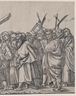 Section F: Saints holding crosses, books, and weapons, from "The Triumph of Christ" by Andrea Andreani