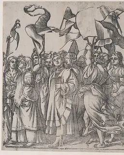 Section C: female martyrs and saints holding banners, from "The Triumph of Christ" by Andrea Andreani