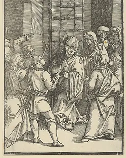 Christ before Caiaphas, from Speculum passionis domini nostri Ihesu Christi by Hans Schäufelein