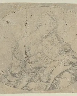The Virgin holding the infant Christ, an oval composition, counterproof by Guido Reni