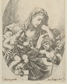 The Virgin with the Christ Child and the young Saint John the Baptist holding a bird at right, an oval composition by Lorenzo Loli