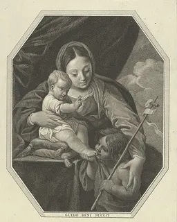 The Virgin with the infant Christ seated on a cushion and the young Saint John the Baptist kissing his foot, an octagonal composition, after Reni by Andrea Rossi
