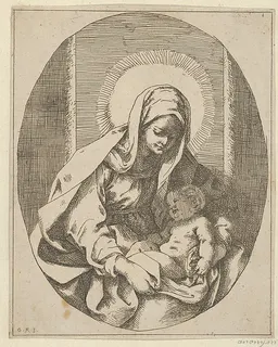 The Virgin holding the infant Christ on her lap, an oval composition, after Reni by Guido Reni