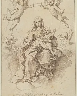 The Virgin seated in the clouds with the infant Christ, surrounded by putti, after a drawing by Reni by Giuseppe Zocchi