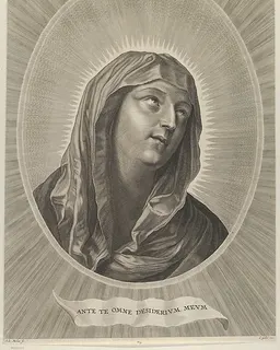 The head of the Virgin looking up to the right, in an oval frame, after Reni by Adrian van Melar