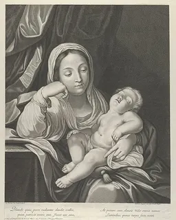 The Virgin seated with her head resting on her right hand, holding the sleeping infant Christ on her lap, after Reni by Jean Boulanger