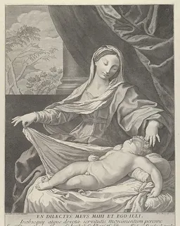 The Virgin holding a cloth above the sleeping infant Christ, after Reni by Pietro Masini