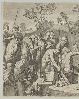 Saint Andrew kneeling in prayer as he is led to the cross, after Reni by Carlo Cesi