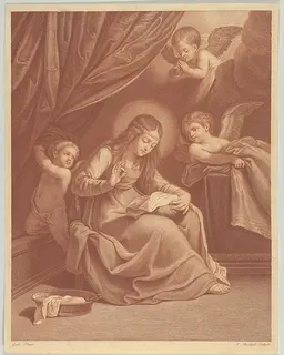 The Virgin sewing, two angels and a putto surrounding her, after Reni by Jacques Bouillard