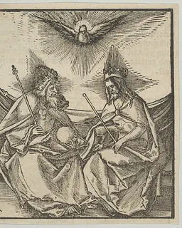 The Holy Trinity, from Hymmelwagen auff dem, wer wol lebt... by Hans Schäufelein