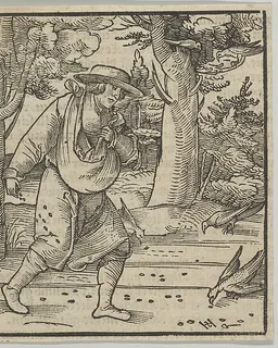The Birds Eating the Seeds of the Sower, from Hymmelwagen auff dem, wer wol lebt... by Hans Schäufelein