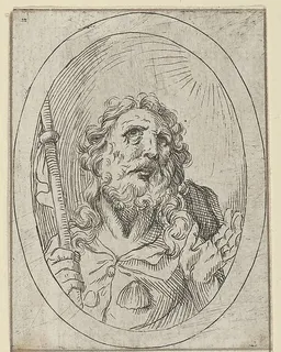 Saint James Major, looking upwards and holding a staff, from "Christ, the Virgin, and Thirteen Apostles" by Anonymous, 17th century