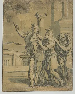 The Tirburtine Sibyl telling the Emperor Augustus of the coming in Christ, after Parmigianino by Anonymous, Italian, 16th century
