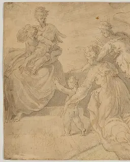 Madonna and Child with the Infant Saint John the Baptist, Three Women, and an Angel by Adriaan de Weerdt