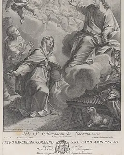 Saint Margarita of Cortona, kneeling before Christ, after Pietro Andrea Pucciardi Barberi by Giovanni Girolamo Frezza