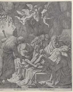 Christ being laid into the sepulcher as the Virgin stands weeping behind by Pasquale Ottino (Pasqualotto)
