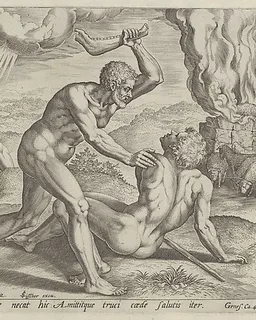 Cain murdering Abel, plate 2 from "The Story of Cain and Abel" by Johann Sadeler I