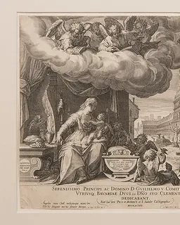 The Holy Family with the Church of Saint Michael in Munich under Construction by Johann Sadeler I