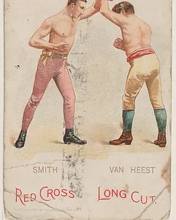 Left Hand Stop, Solomon Smith and Johnny Van Heest, from the Boxing Positions and Boxers series (N266) issued by P. Lorillard Company to promote Red Cross Long Cut Tobacco by P. Lorillard Company
