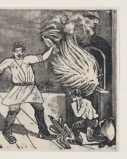 Woman praying to the Virgin of Guadalupe as her husband rages by José Guadalupe Posada