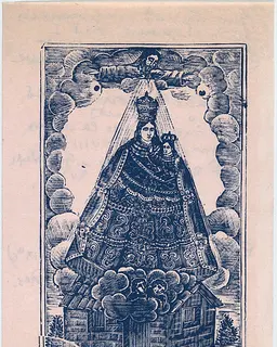 Christmas card from the Charlot's  to a Met member of staff, bi-fold with Virgin and Child on front and personal annotations on back with a list of prints the recipient should receive (probably the Met) by Anonymous, Mexican