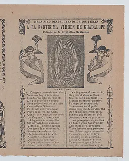 Broadsheet relating to the Virgin of Guadalupe who is shown flanked by angels by José Guadalupe Posada