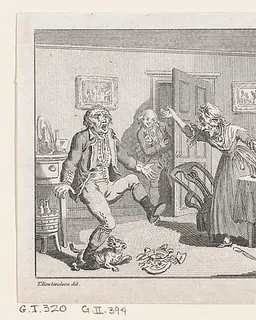 Humphry Clinker Smashing a Dish at Dinner..., an illustration from Tobias Smollett's "The Expedition of Humphry Clinker" (London, 1793), Vol. 1 by Charles Grignion, I