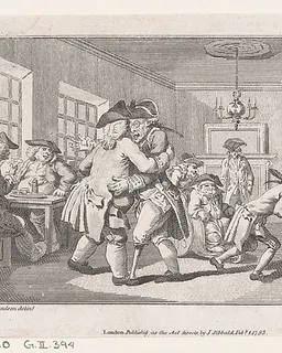 Men Dancing in a Coffee House, an illustration from Tobias Smollett's "The Expedition of Humphry Clinker" (London, 1793), Vol. 1 by Charles Grignion, I