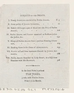 Table of Contents: "The Adventures of Joseph Andrews, and his friend Mr. Abraham Adams" by Thomas Rowlandson