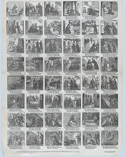 Broadside with 48 scenes of the life of the Virgin by José Noguera