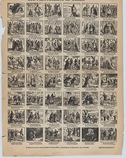 Broadside with 48 scenes relating to the nativity of Christ by Antonio Bosch