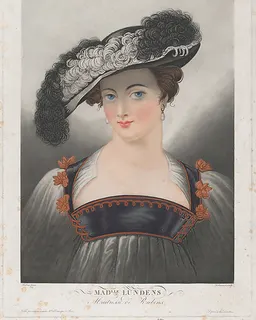 Portrait of Susanna Lunden, wearing wide-brimmed hat with feathers by Louis Philibert Debucourt