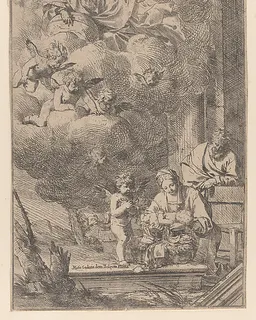 The Holy Family with the Virgin holding Christ over the cradle by Giulio Carpioni