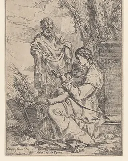The Holy Family with the Virgin reading a book by Giulio Carpioni