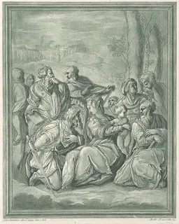 Virgin and child surrounded by figures by Andrea Scacciati