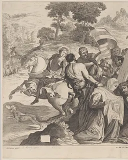 Road to Calvary, at center Veronica kneels before Christ and holding the Sudarium by Coryn Boel