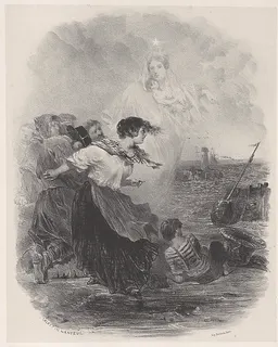 Woman by the Sea with the Madonna, Pointing to a Ship by Célestin Nanteuil