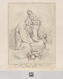 Virgin and Child seated on clouds with Saint Philip Neri at left by Giuseppe Canale
